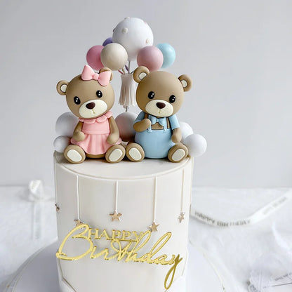 Pink/Blue Bear Cake Toppers Decor
