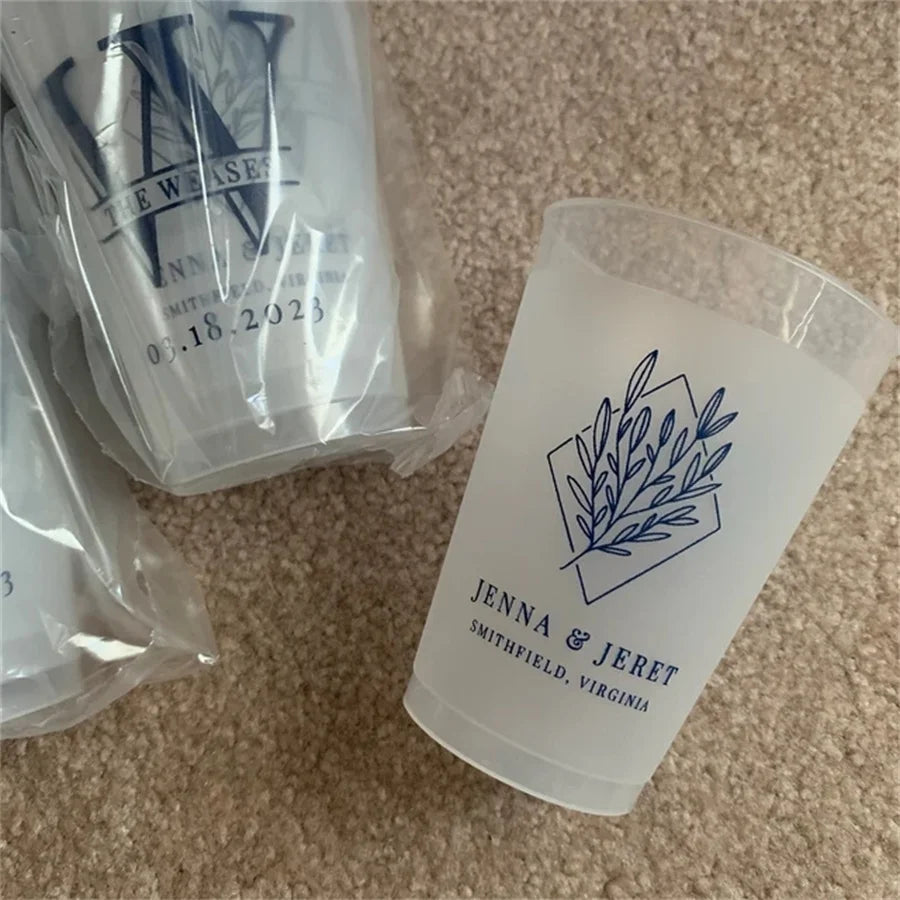 Customized Frosted Shatterproof Flex Cups, Personalized Wedding Favor Cups