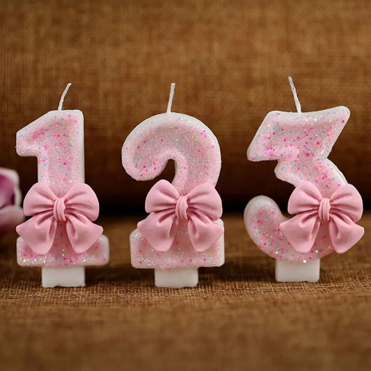 0-9 Glitter & Bow Number Candles