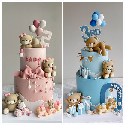 Pink/Blue Bear Cake Toppers Decor