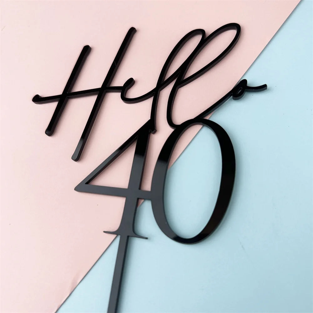 Hello 30-90 Acrylic Birthday Cape Topper