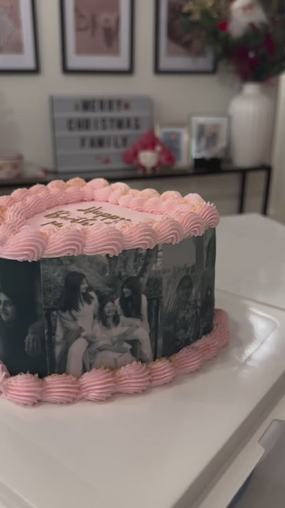 Vintage Cake with edible images on side & fondant letters on top