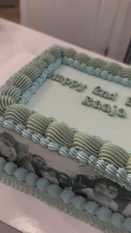 Vintage Cake with edible images on side & fondant letters on top