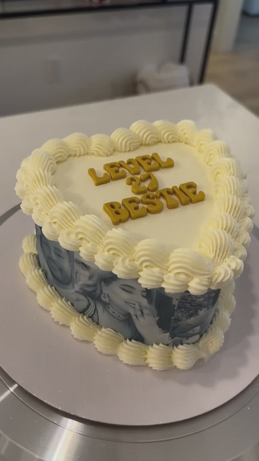 Vintage Cake with edible images on side & fondant letters on top